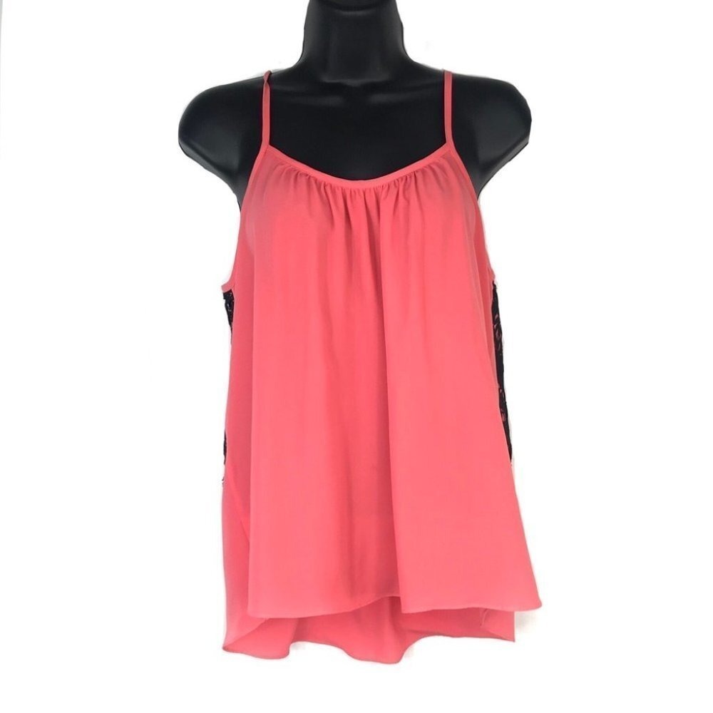 Va Va by Lavish Womens Pink Black Crochet Lace Cami Tank‎ Small Boho Coquette